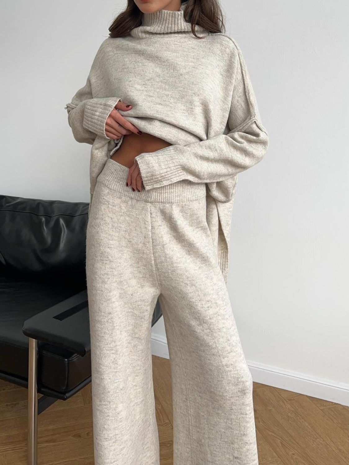 Anne Turtleneck Long Sleeve Top and Pants Sweater Set