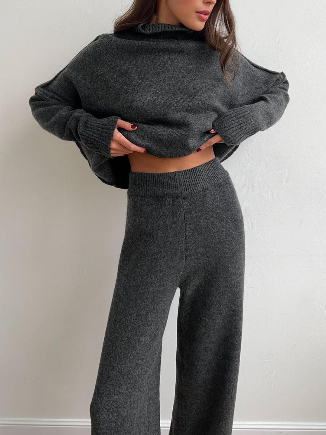 Anne Turtleneck Long Sleeve Top and Pants Sweater Set