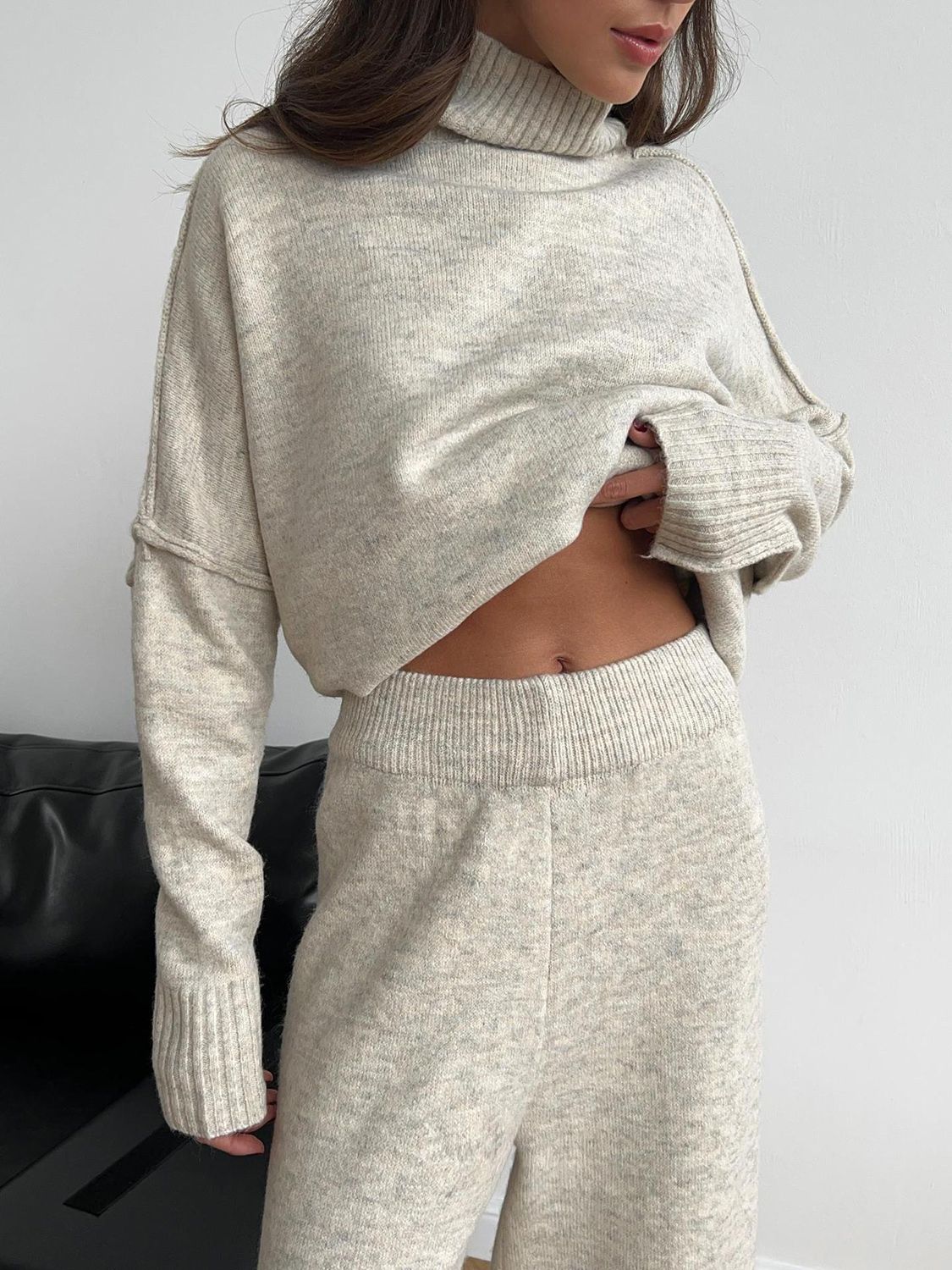 Anne Turtleneck Long Sleeve Top and Pants Sweater Set