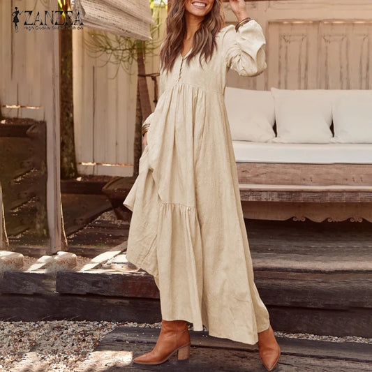 Bohemian Cotton Linen Blend Maxi Dresses