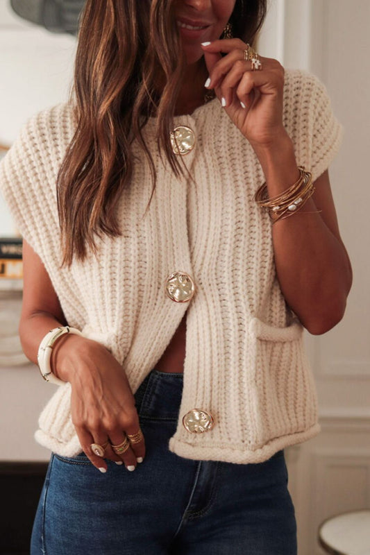 Jess Gold Button Sweater Vest With Pockets